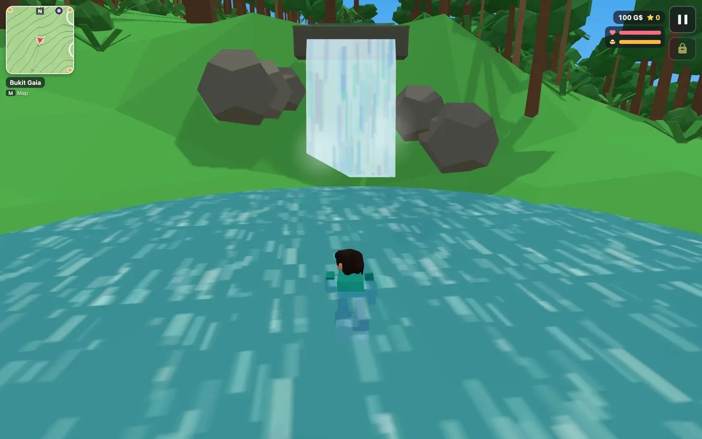 Gaia City: swimming at the waterfall