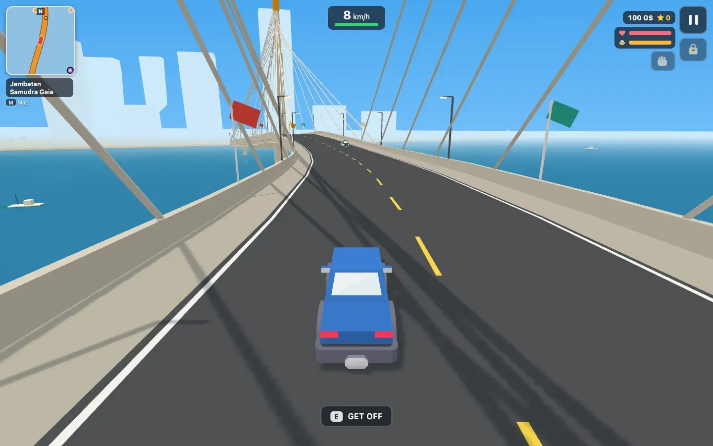 Gaia City: driving over the cable bridge